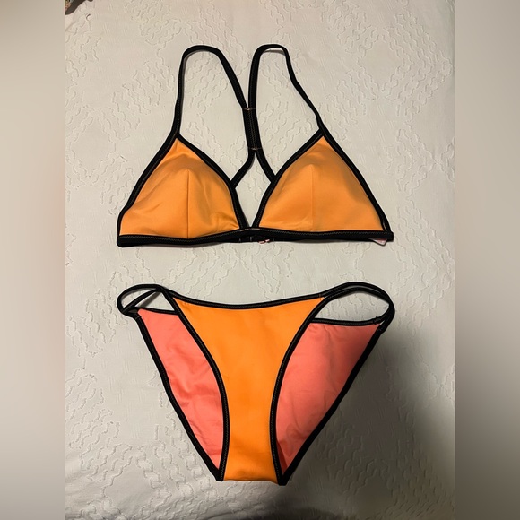 VS Neoprene Orange and Black Bathing Suit Top - Picture 1 of 2